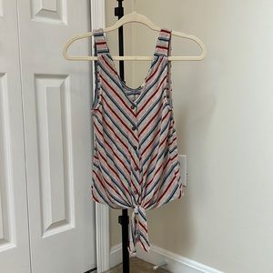 Striped Tie Front Knit Tank